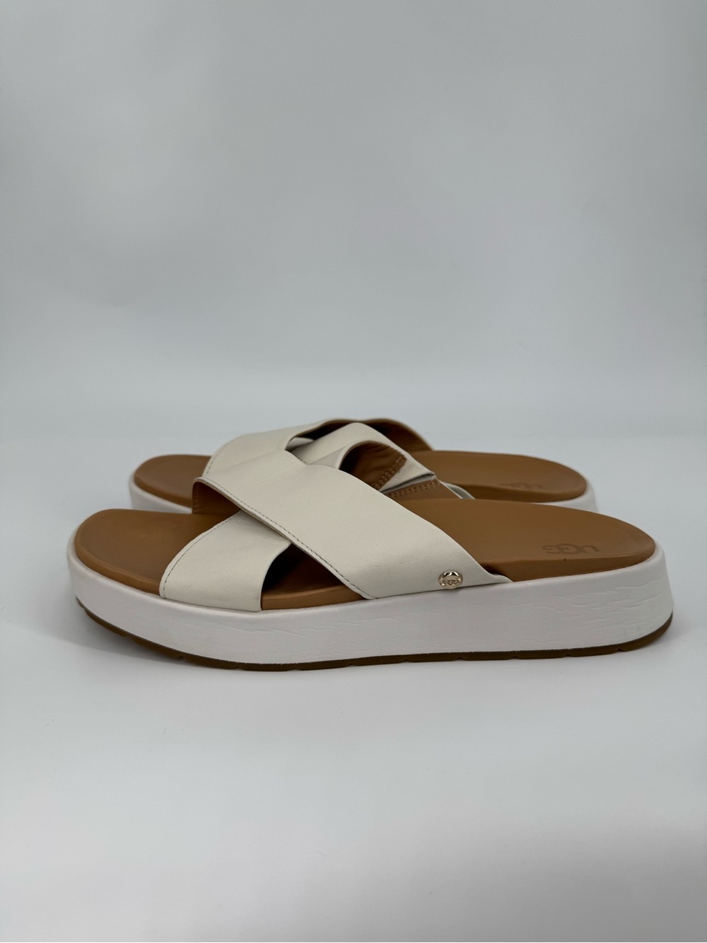 UGG Emily White Patent Leather Platform Slide Sandals Summer Beach Coastal 8.5